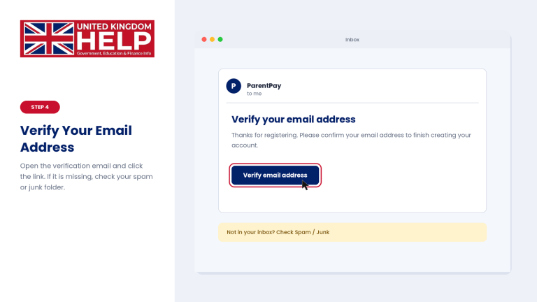 ParentPay Step 4: Open the verification email and click the Verify email address button in your inbox.