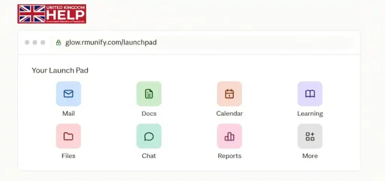 RM Unify Launch Pad showing Mail, Docs, Calendar, Learning, Files, Chat, and Reports.