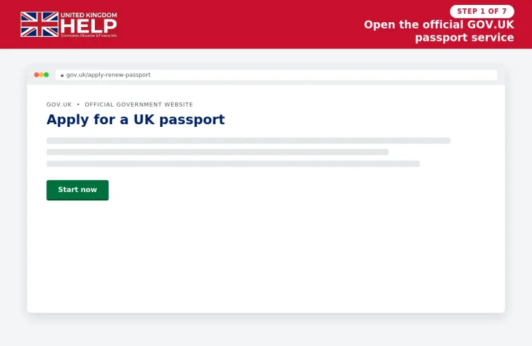 UK Passport Backup Plan application on the official GOV.UK website showing step 1